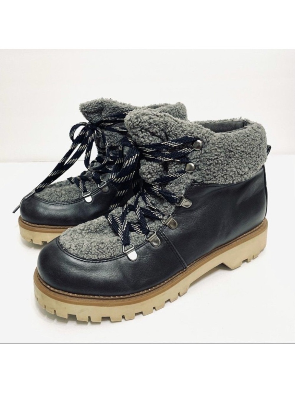 Circus by Sam Edelman Kilbourn Asphalt Shearling Almond Toe Hiking Ankle Boots